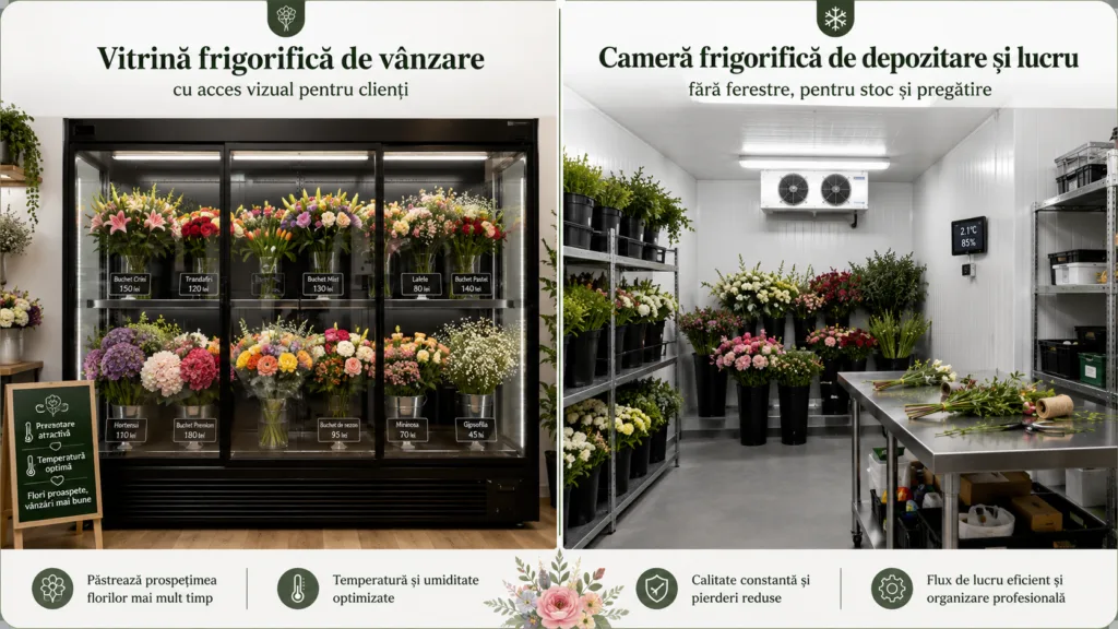 Gekühlte Blumenpräsentation in einem Floristikgeschäft