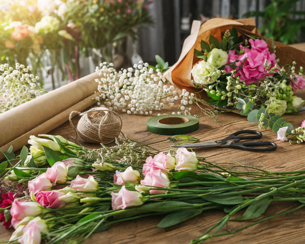 Einkauf im Blumenladen und florale Rezepturen: Schritt für Schritt